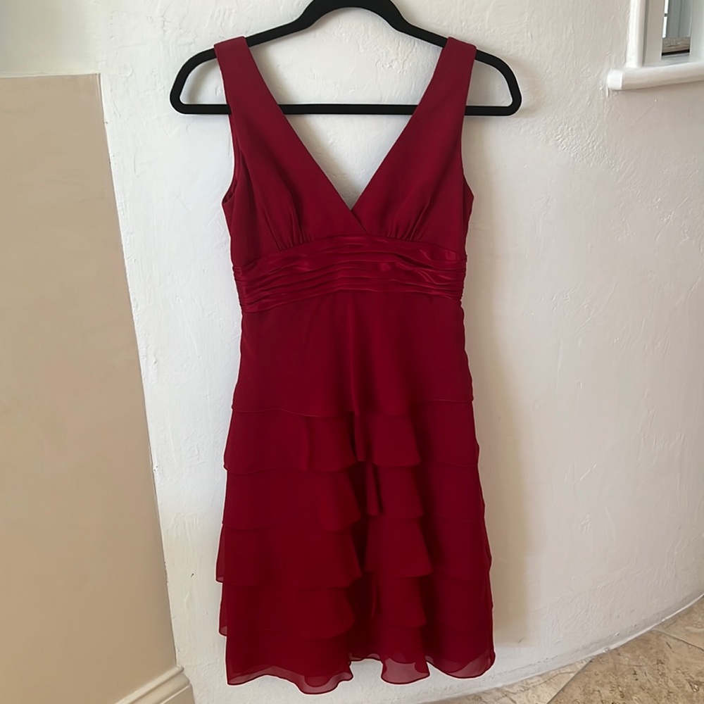 BCBCMaxAzria XS Red Tiered Ruffle Cocktail Dress